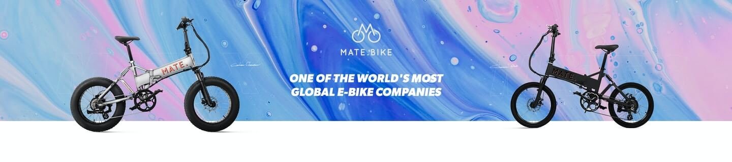 banner de muestra mate, con el mensaje "una de las compañias e-bike mas globales del mundo"